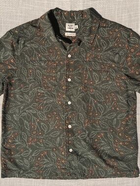 Flint & Tinder Camp Collar Shirt Olive Embroidered Cotton Button-Up Men’s L